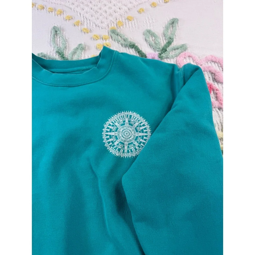 Pacific & Co Pensacola Beach Florida Compass Sweatshirt Teal Small‎ - Picture 4 of 7